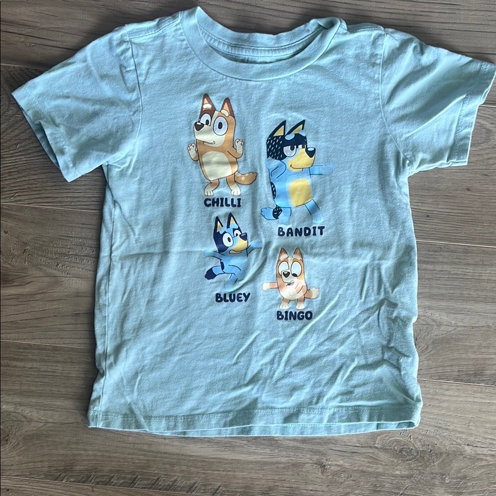 Blue Short Sleeve Tee with Cartoon Graphics